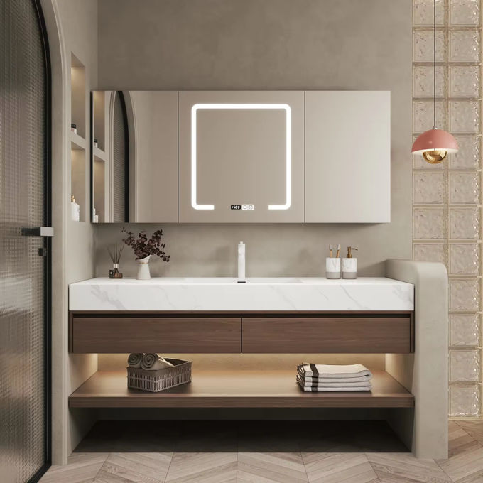 Papan kayu MDF Kamar mandi Lemari wastafel Unit Silver Mirror 1