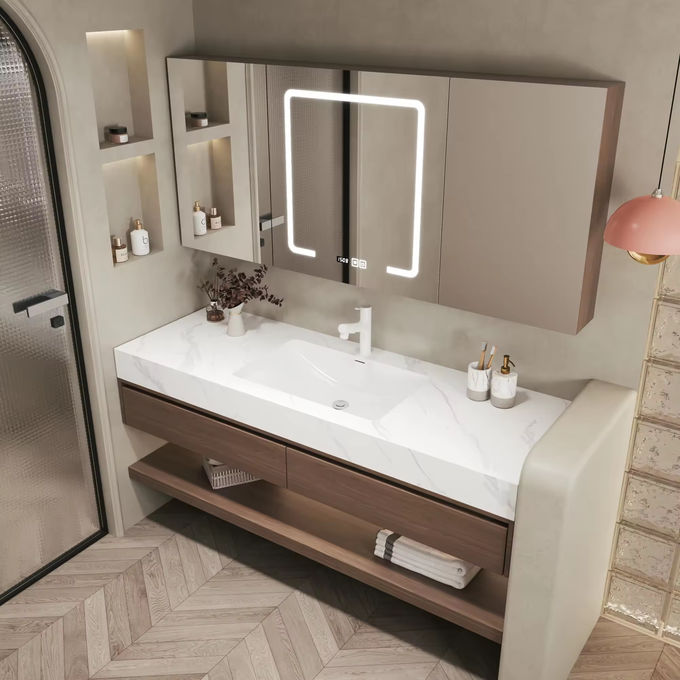Papan kayu MDF Kamar mandi Lemari wastafel Unit Silver Mirror 2