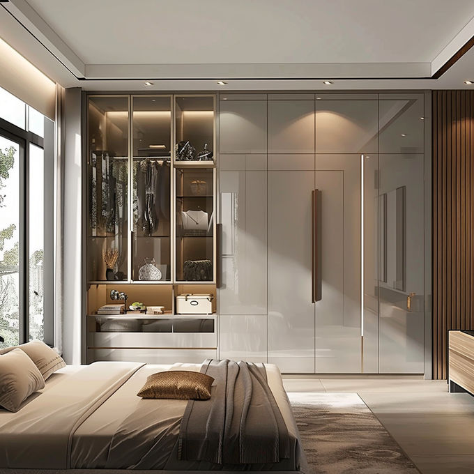 Warna yang disesuaikan Pakaian Modern Lemari Pakaian Kayu Padat Bangun Lemari untuk Rumah Perabotan Ekonomi 0