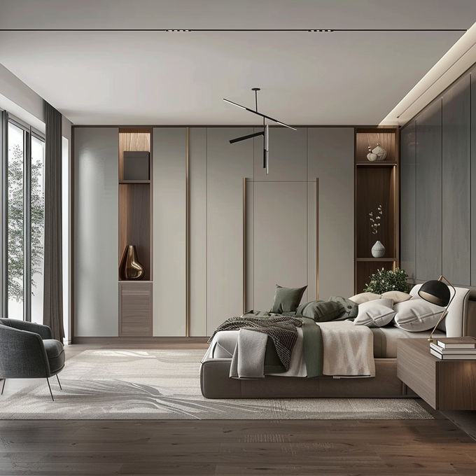 Lemari Pakaian Kayu Padat / Lemari Pakaian Warna Disesuaikan Gaya Desain Modern 1