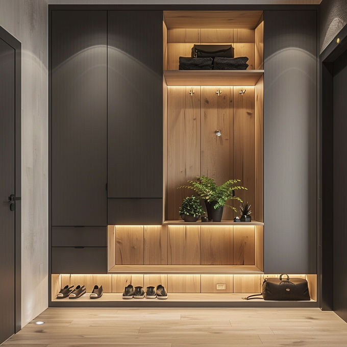 Lemari Pakaian Kayu Padat / Lemari Pakaian Warna Disesuaikan Gaya Desain Modern 0